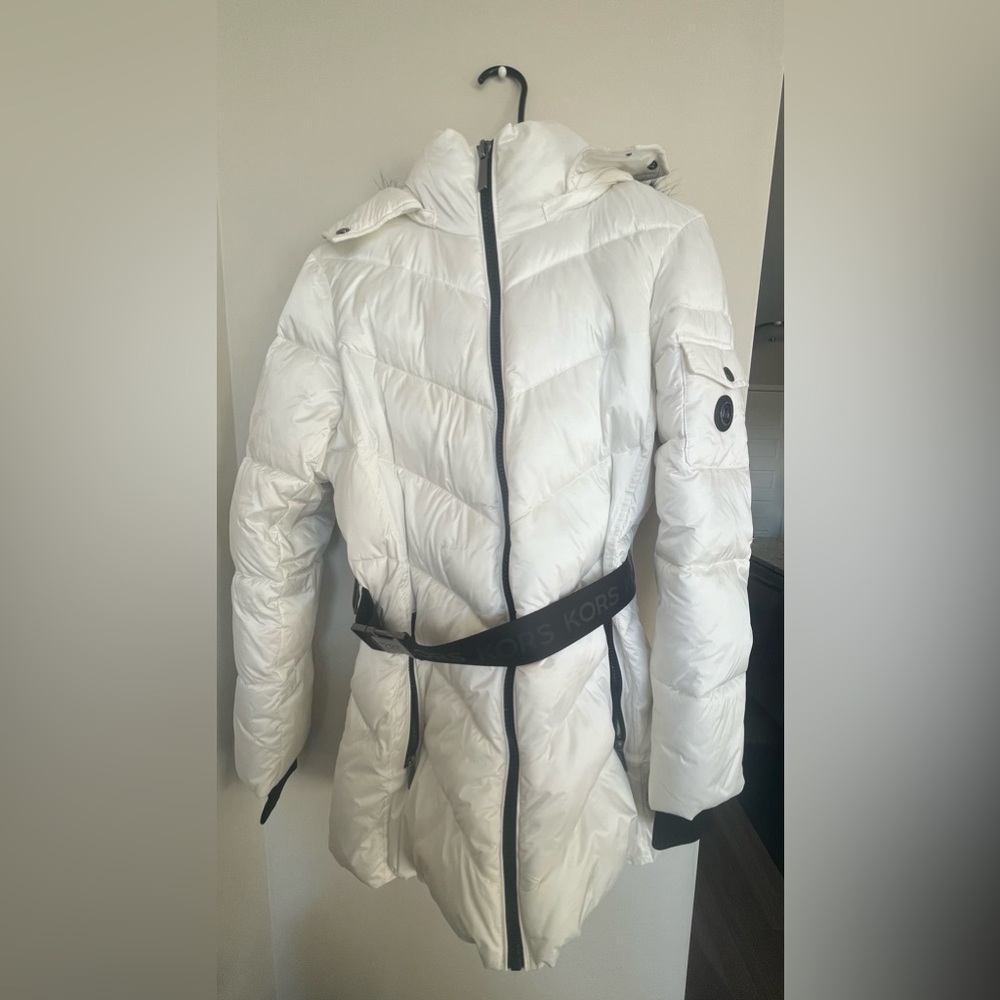 Michael Kors White Puffer Jacket w/ Detachable Faux Fur Hood